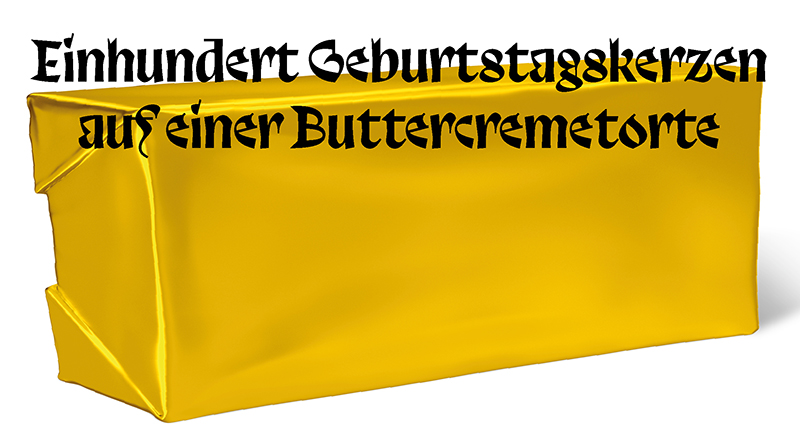 »Einhundert Geburtstagskerzen auf einer Buttercremetorte«