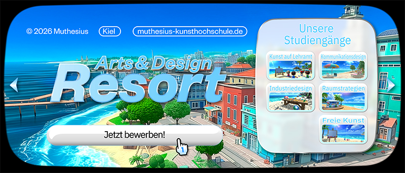 Das Bild zeigt eine virtuelle Welt: Das Arts & Design Resort soll die Muthesius Kunsthochschule mit ihrem Standort am Meer darstellen